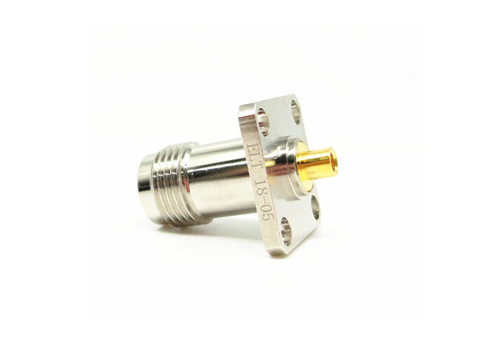 Konektor RF TNC Mount Flange Empat Lubang Female 50 Ohm 11GHz Untuk Gelombang Mikro